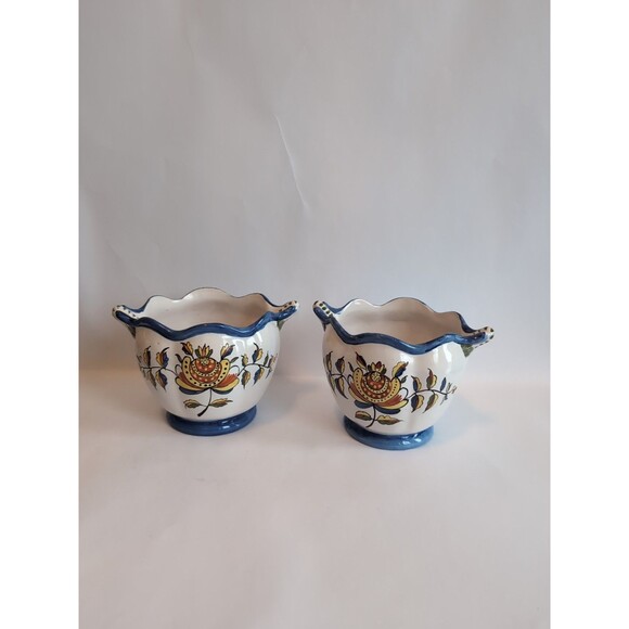 Vintage Faience Vases Planters Bowls Floral Decor Ceramic 19th C France - Picture 13 of 14